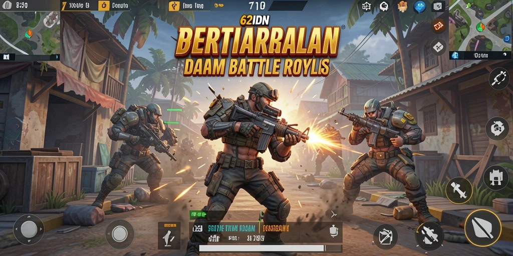 Gameplay 62IDN menampilkan aksi Battle Royale yang mendebarkan dan intens.