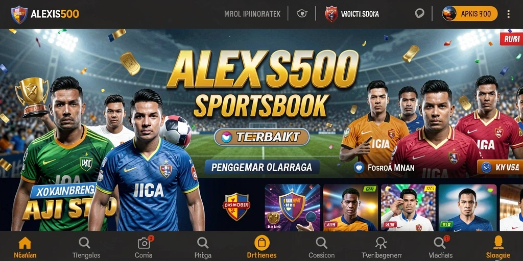 Screenshot ALEXIS500 menampilkan antarmuka taruhan olahraga yang menarik.