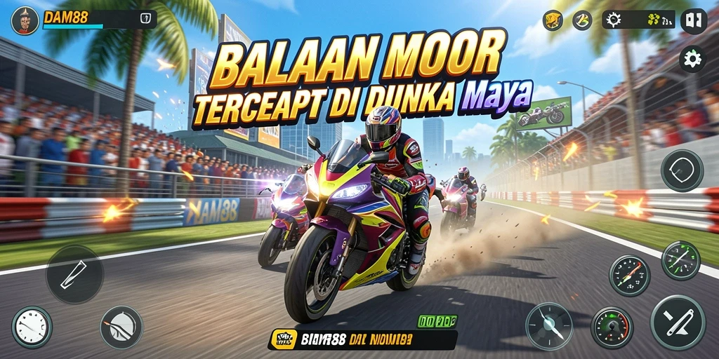 Gameplay DAM88 menampilkan balapan motor yang mendebarkan dan penuh aksi.