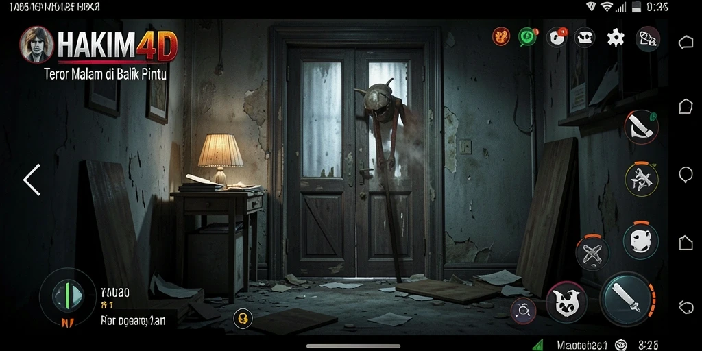 Gameplay HAKIM4D yang menampilkan teror dan ketegangan di rumah tua.
