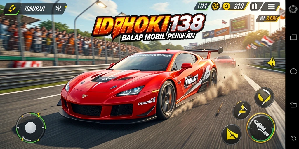 Screenshot utama IDRHOKI138 menampilkan balapan mobil yang intens dan menarik.