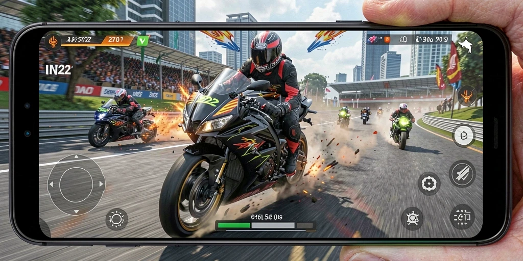 Gameplay balapan motor yang penuh aksi dan tantangan.