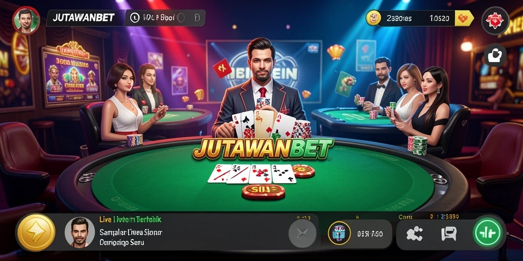 Screenshot gameplay JUTAWANBET yang menampilkan dealer langsung dan pemain aktif.