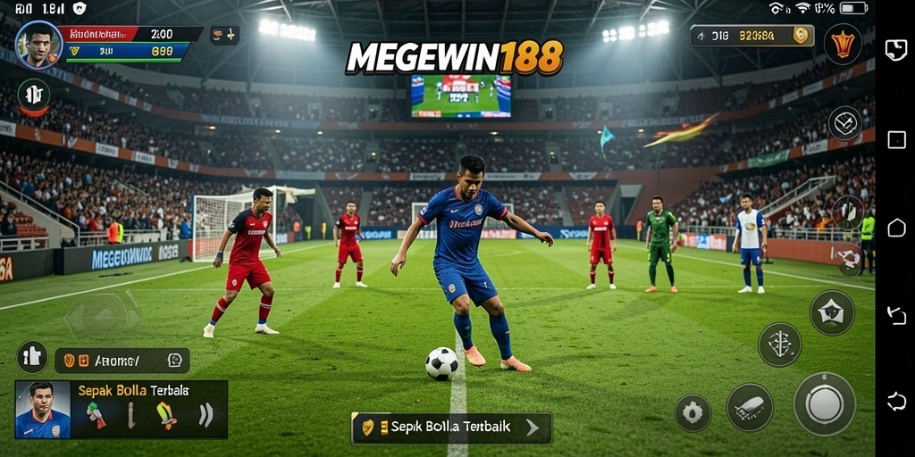 Tampilan gameplay seru dalam MEGEWIN188 dengan aksi sepak bola optimal.