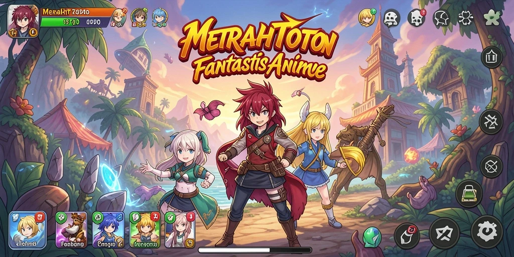 Screenshot gameplay <strong>MERAHTOTO</strong> dengan suasana anime yang penuh warna.