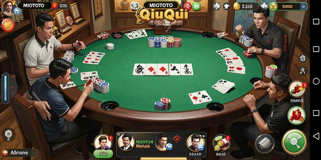 Tangkapan layar permainan QiuQiu dengan grafik menarik dan antarmuka yang mudah digunakan.