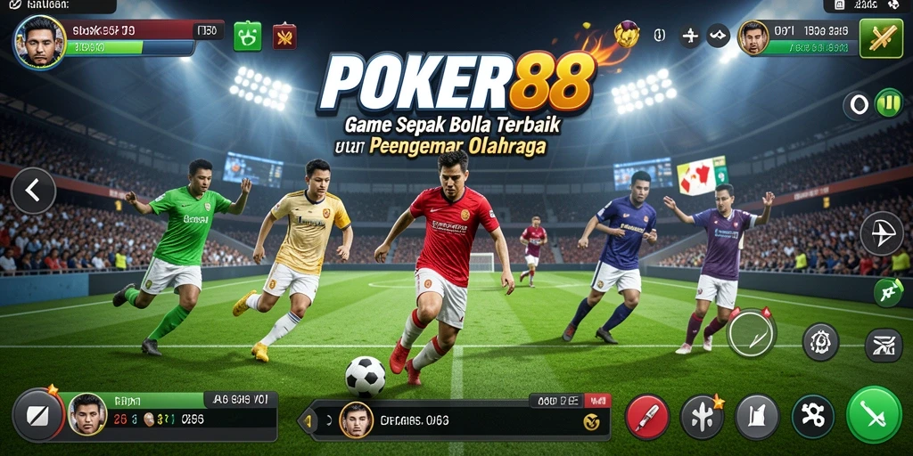 Tampilan gameplay <strong>POKER88</strong> dengan aksi pertandingan sepak bola yang mendebarkan.