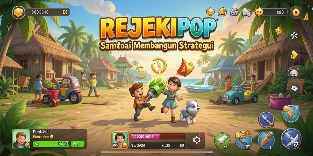 Tampilan gameplay REJEKIPOP dengan warna-warna ceria dan karakter menarik.
