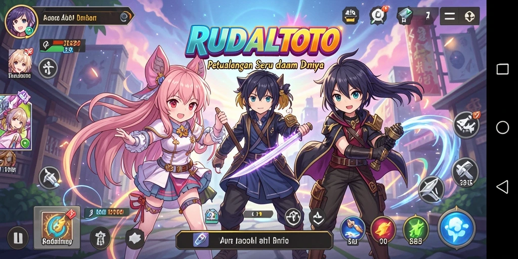 Tampilan gameplay seru RUDALTOTO dengan karakter anime yang menawan.